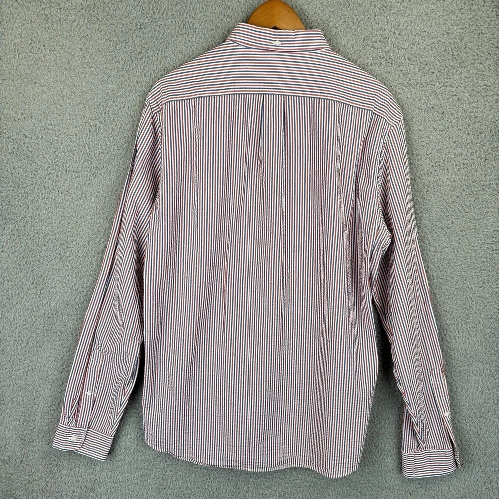 J Crew Shirt Mens LT Red White Blue Seersucker Striped Classic Fit Button Down - Picture 4 of 6